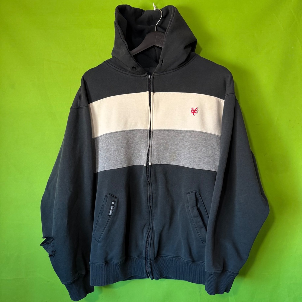 Zoo York Mens Full Zip Hoodie Colorblock Logo Black Grey Cream Size Medium